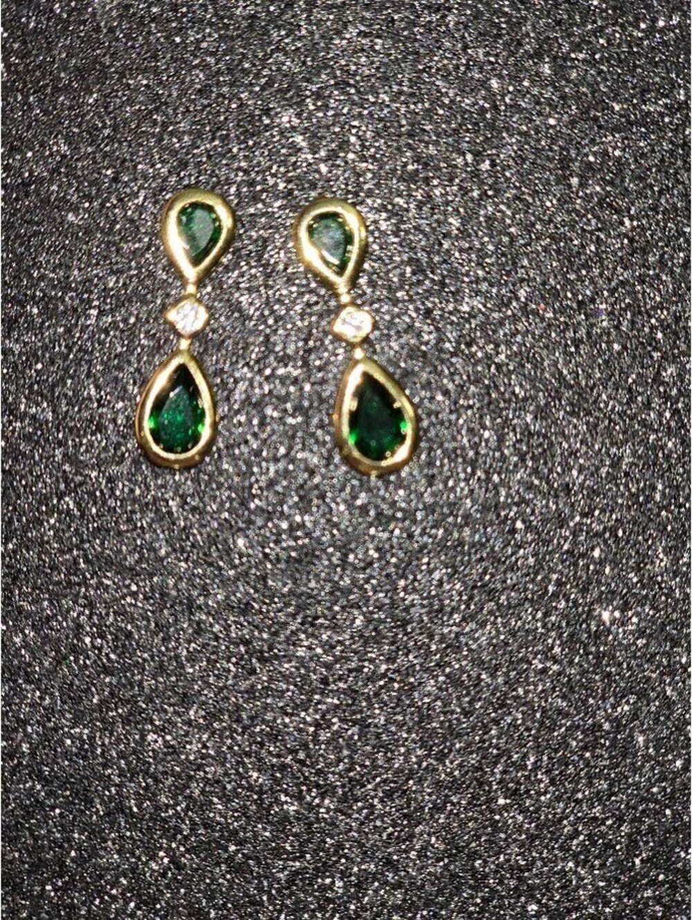 Elegant Gold Tone Drop Earrings with Green and Clear Stones